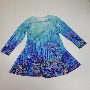 Denater A Line Dress Girls 110 Blue Dreamy Butterfly Mystical Whimsical Fairycor